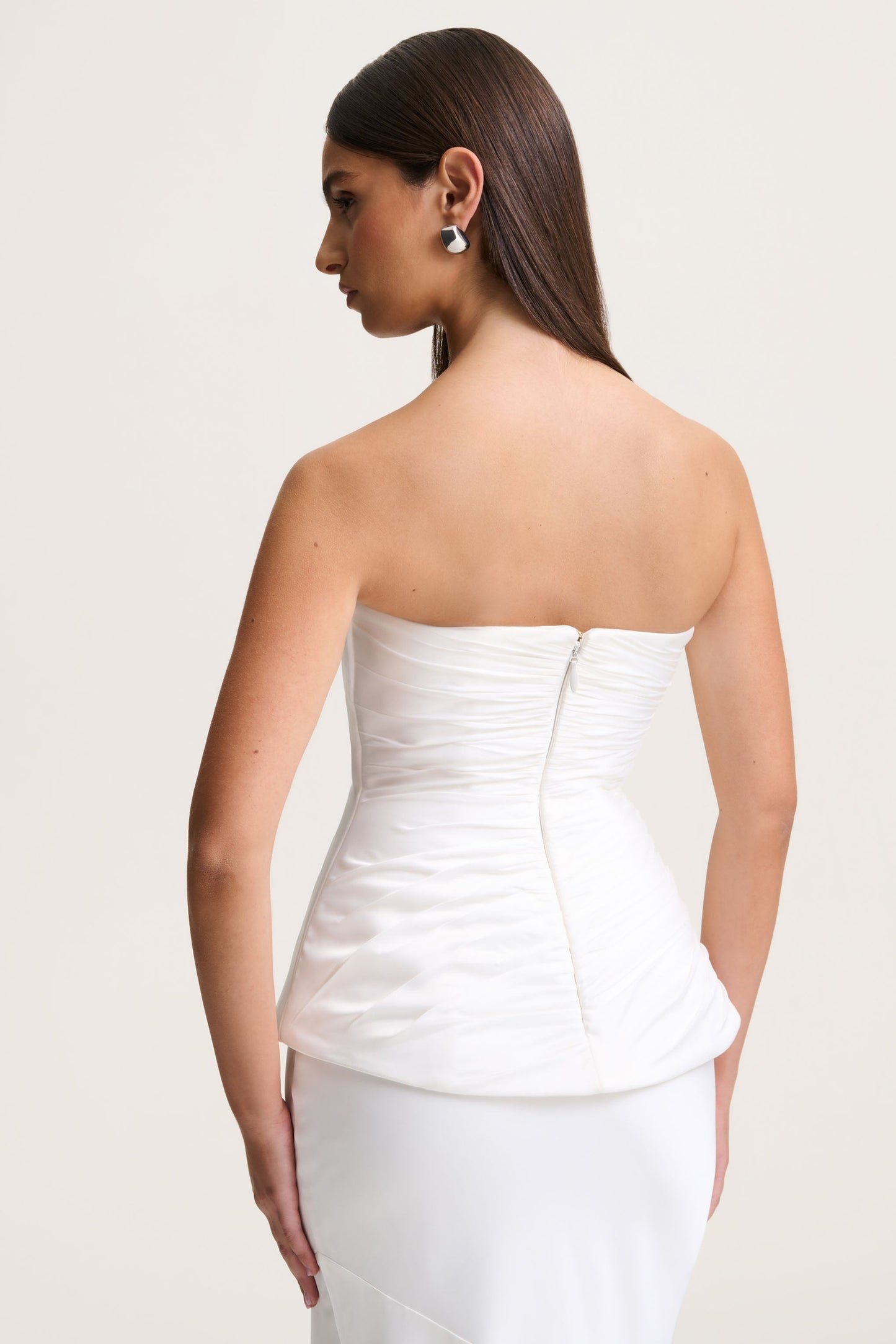 Ambria | White Satin Hand-Embellished Sweetheart-Neck Corset Top