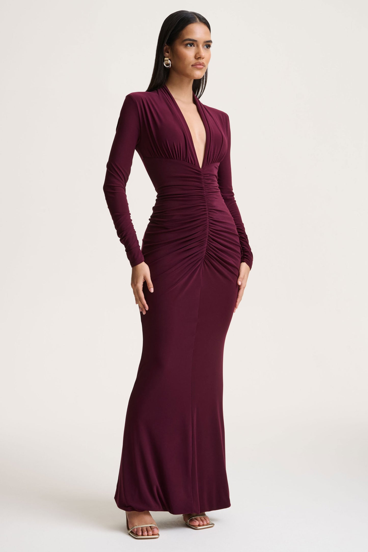 Tami | Plum Plunge-Neck Long Sleeve Maxi Dress