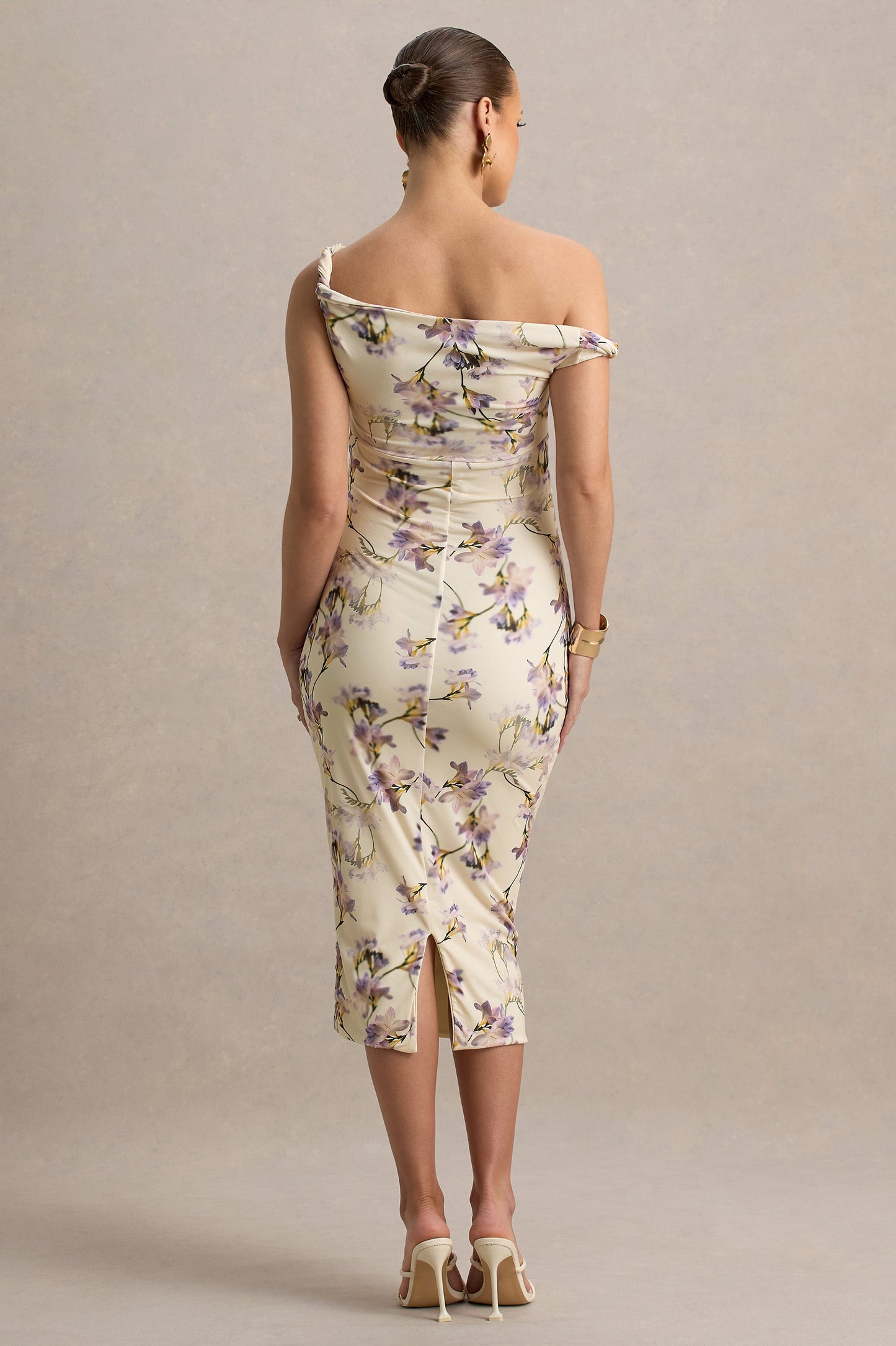 Salome | Lemon Floral Print Floral Print Twisted Asymmetric Maternity Midi Dress
