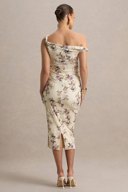 Salome | Lemon Floral Print Floral Print Twisted Asymmetric Maternity Midi Dress