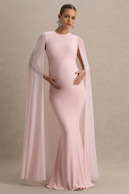 Currant | Pink Crew-Neck Maternity Maxi Dress With Cape