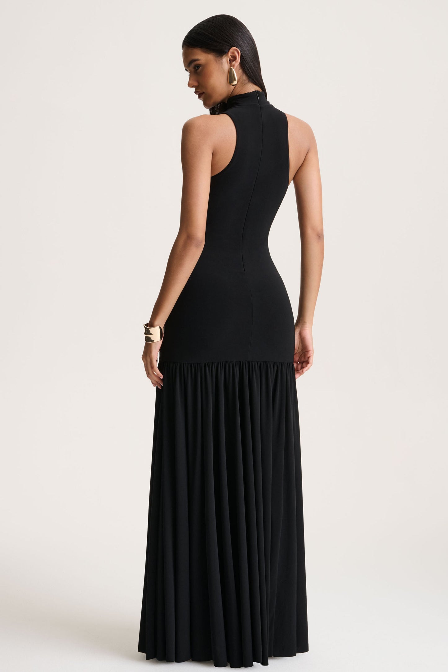 Tasmin | Black High-Neck Maxi Dress With Drop-Waist