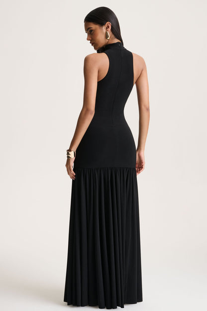 Tasmin | Black High-Neck Maxi Dress With Drop-Waist