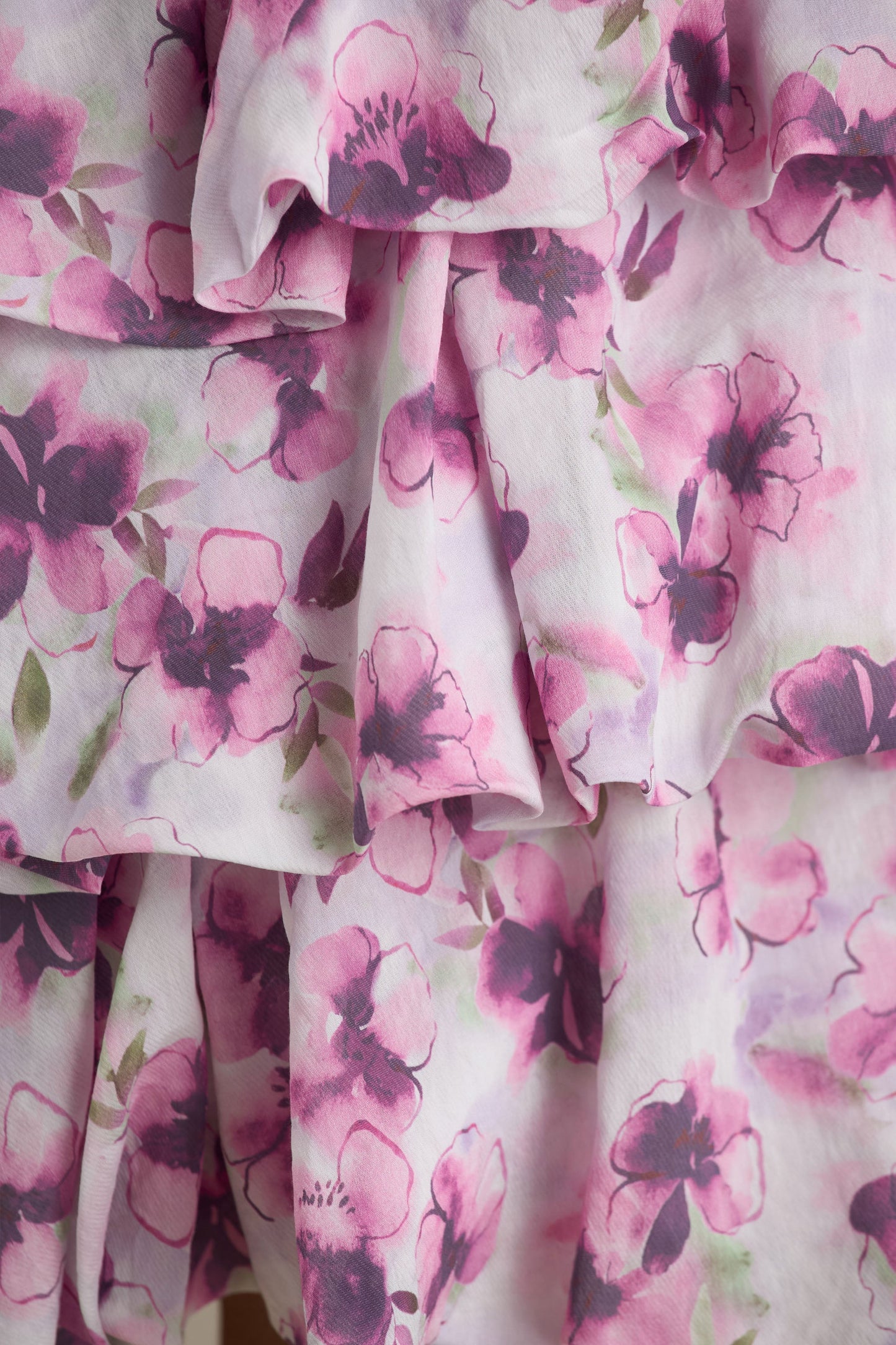 Swirl | Cream Floral Print Bandeau Puffball Mini Dress With Ruffle Detail