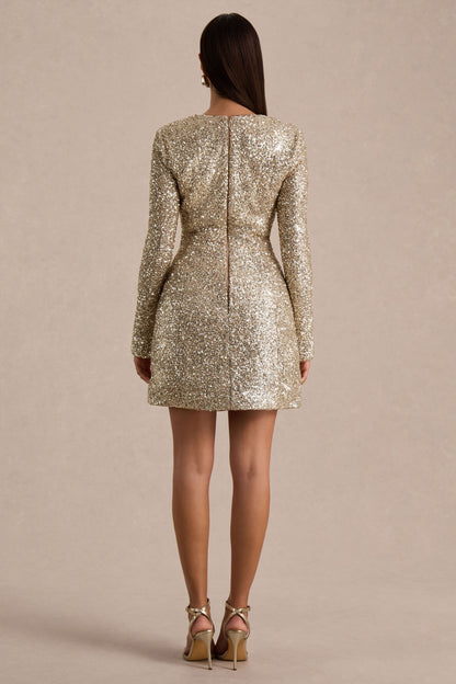 Invite | Gold Sequin Square-Neck Mini Dress
