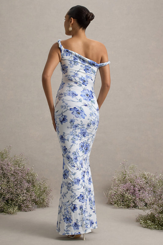 Lita | Blue Floral Print Twisted Asymmetric Maternity Maxi Dress