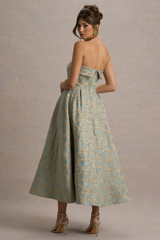 Zuma | Light Blue Jacquard Strapless Midi Dress