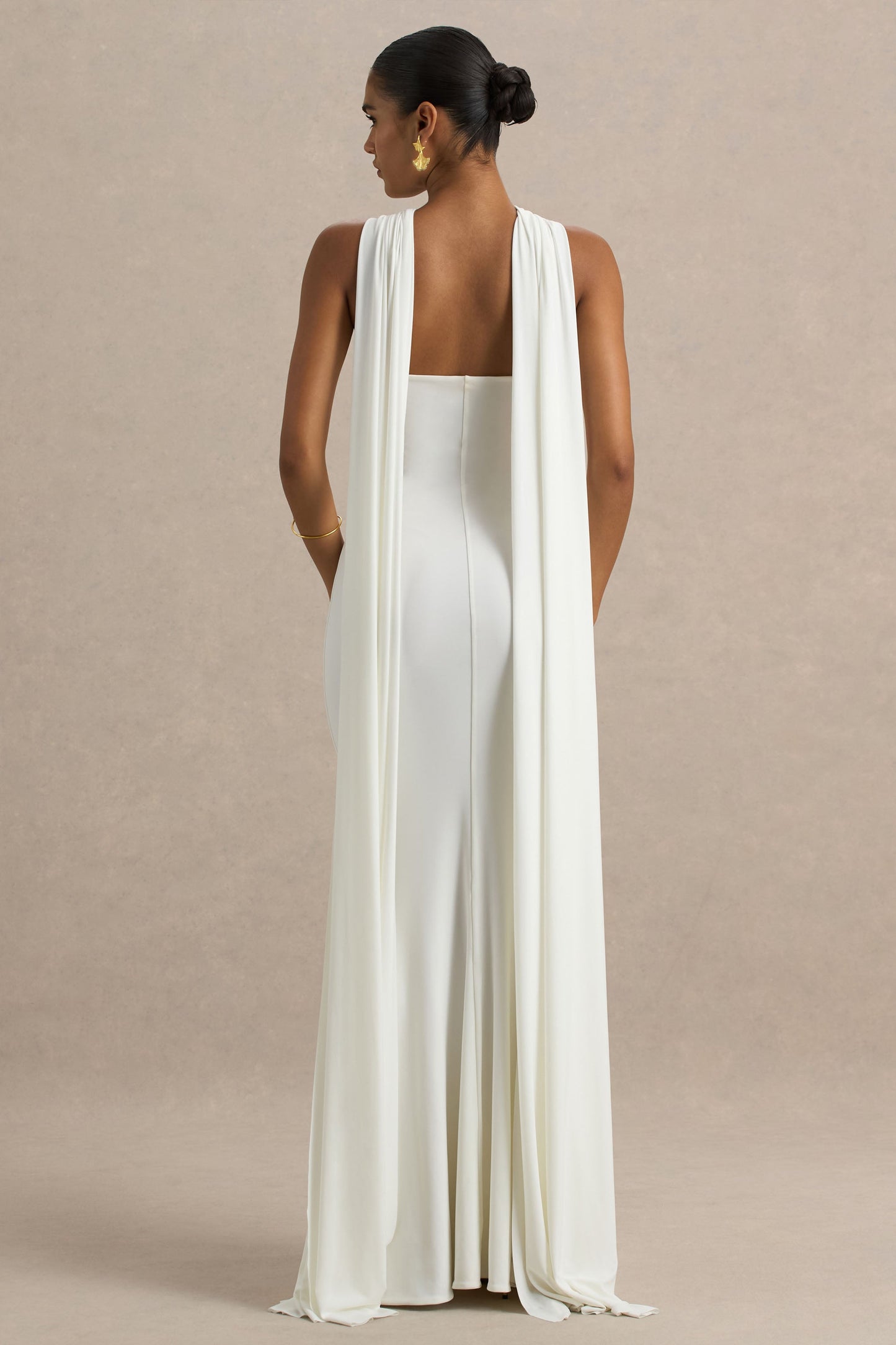 Rhoda | White Twist Halter-Neck Cape Maxi Dress