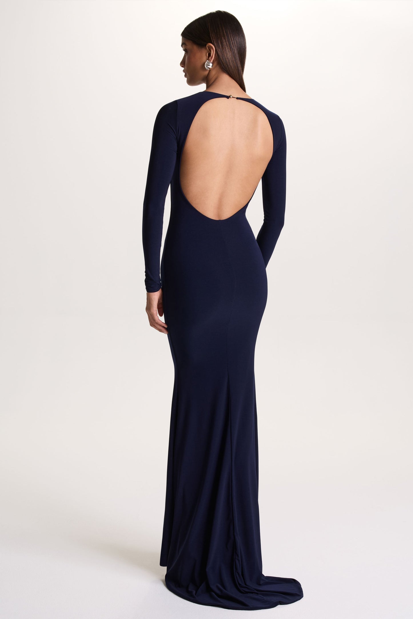 One Step Ahead | Navy Long Sleeve Backless Fishtail Maxi Dress