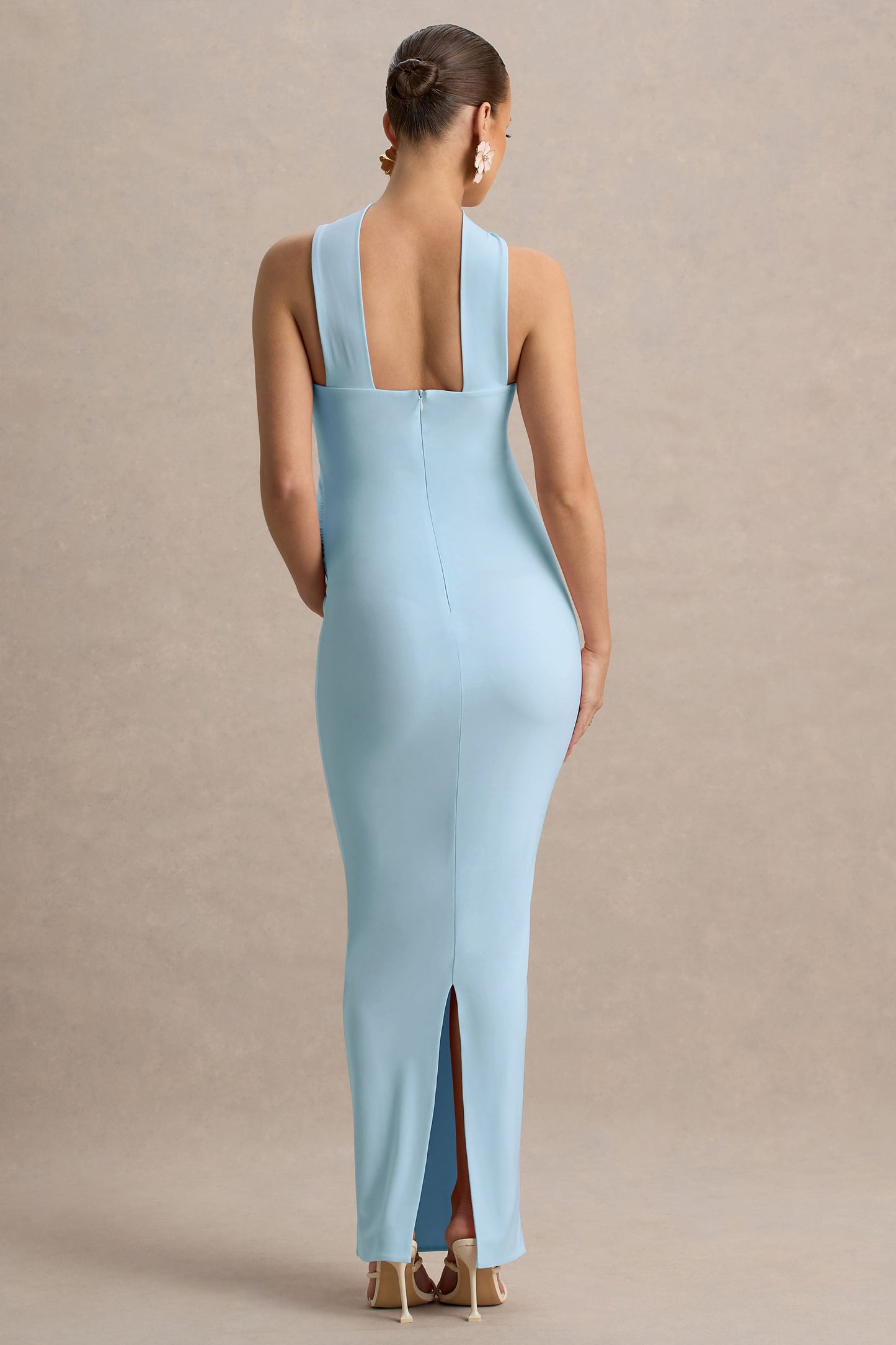 Glaze | Powder Blue High-Neck Maternity Maxi Dress