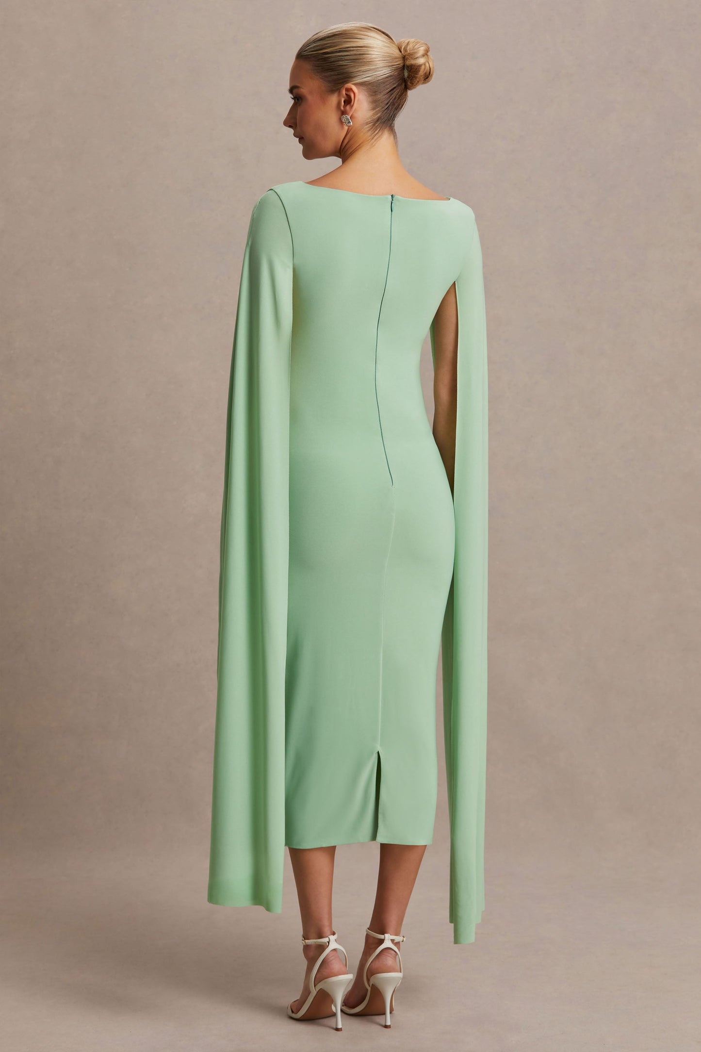 Providence | Light Green High-Neck Maternity Midi Dress With Cape Sleeves