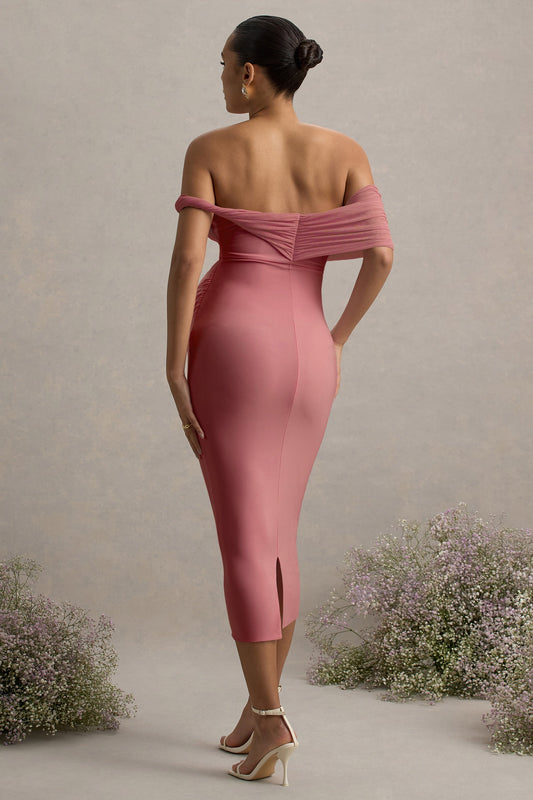 Jen | Pink Bardot Twisted Maternity Midi Dress