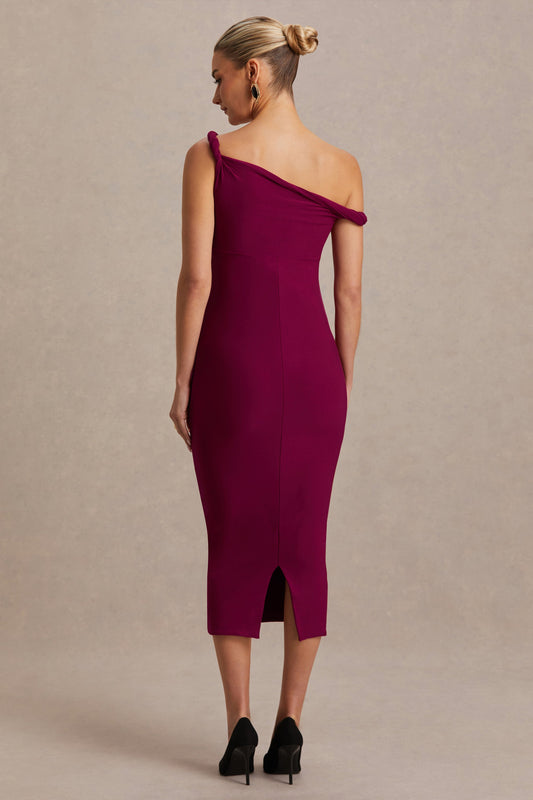 Salome | Burgundy Twisted Asymmetric Maternity Midi Dress