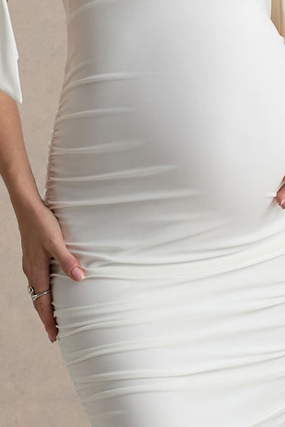 Chandelier | White Bardot Maternity Midi Dress With Bow Details