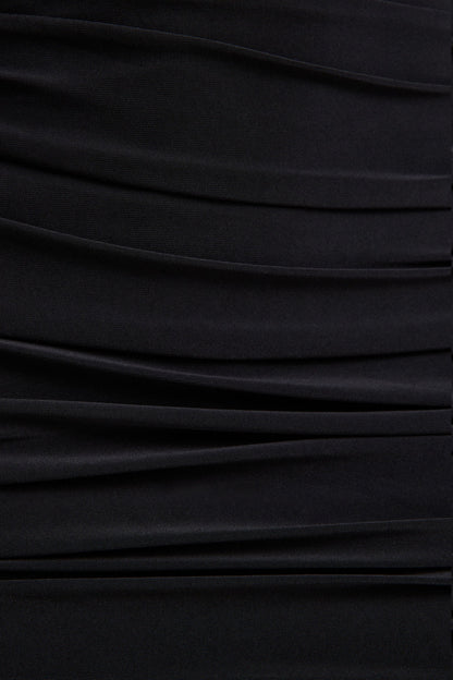 Yara | Black One Shoulder Cape Ruched Midi Dress