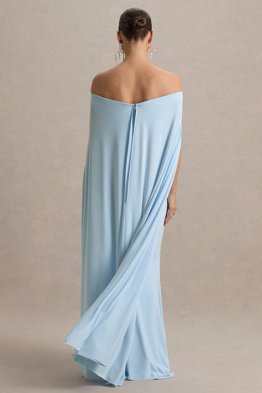 Radiance | Powder Blue Bardot Maternity Maxi Dress With Cape