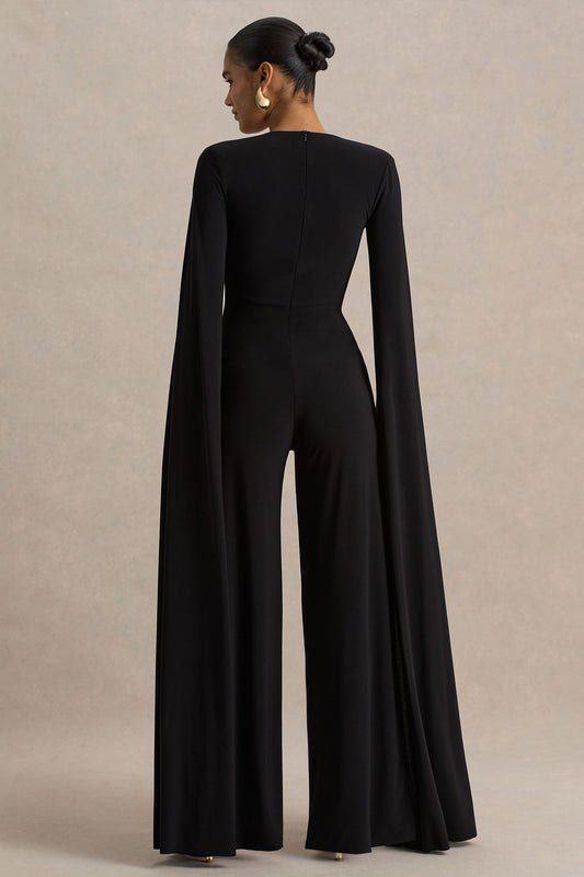 Zara | Black Square-Neck Jumpsuit With Cape Sleeves