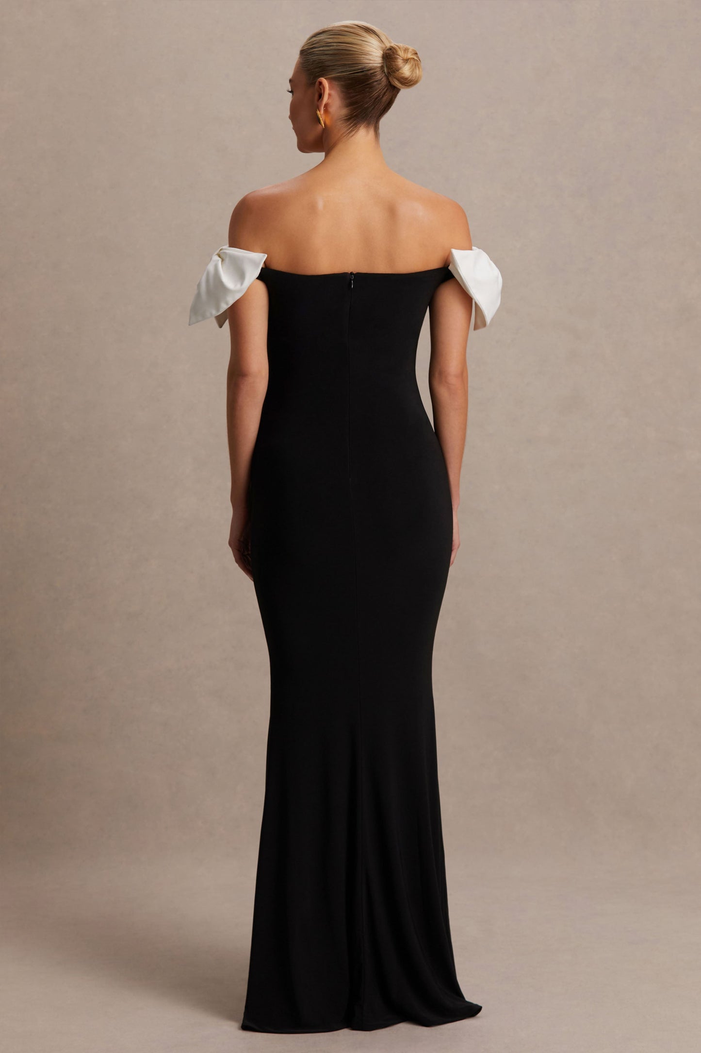 Didi | Black & White Bardot Bow Detail Maternity Maxi Dress