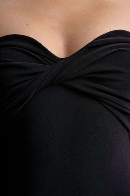 Sheila | Black Bandeau Maxi Dress With Scarf Detail