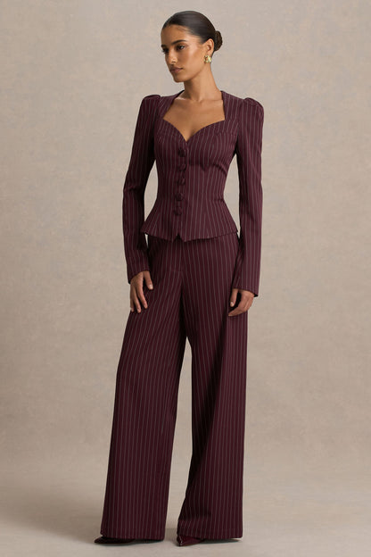 Asteria | Burgundy Pinstripe Wide-Leg Trousers
