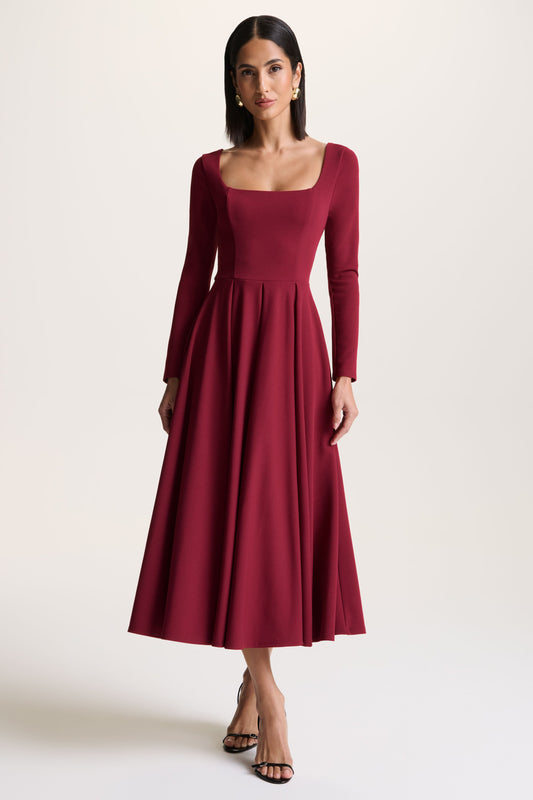 Alison | Burgundy Square-Neck A-Line Midi Dress