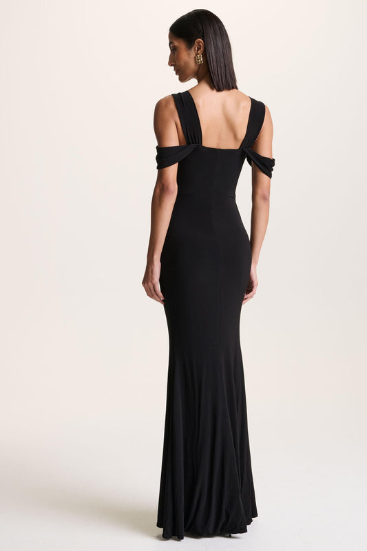 Amoura | Black Square-Neck Draped Wrap Maxi Dress