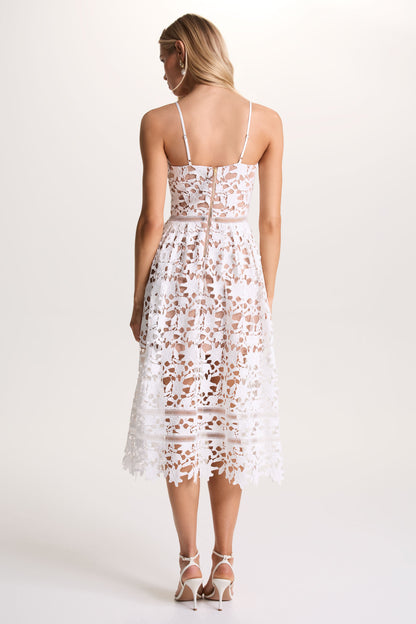 Zuri | White Lace Sweetheart Midi Dress With Cami Straps