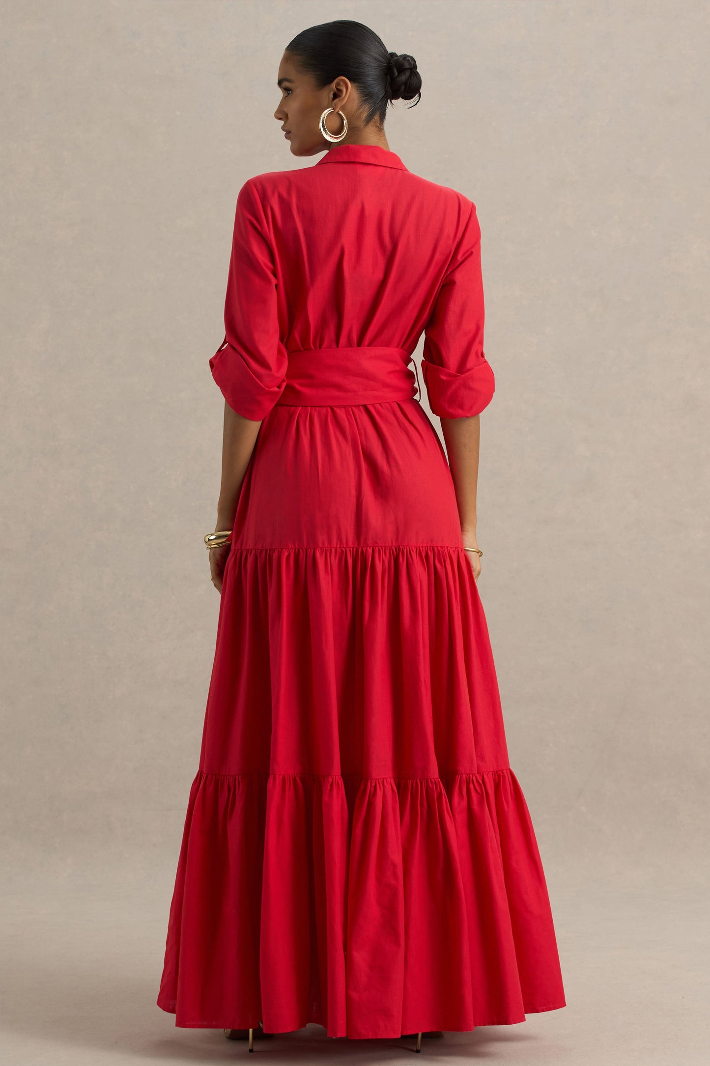 Sydney | Red Belted Maxi Shirt Dress