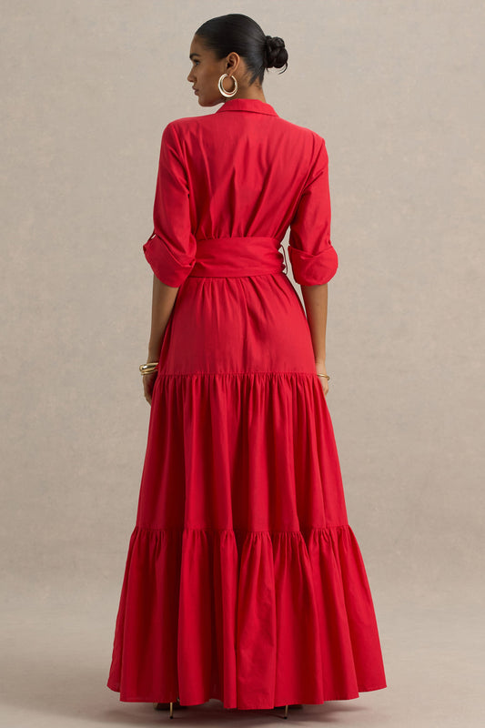 Sydney | Red Belted Maxi Shirt Dress