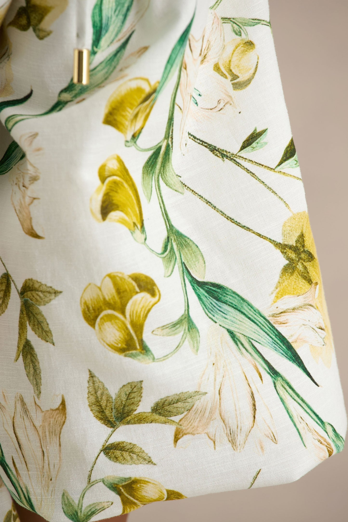 Amberly | White Linen Botanical Print Plunge-Neck Ruffled Crop Top