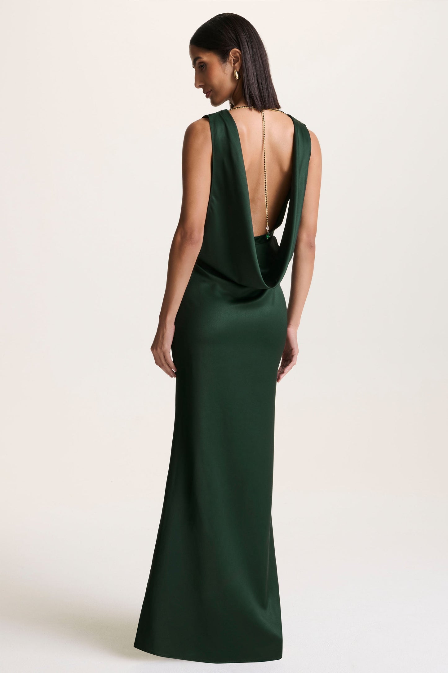 Stacey | Dark Green Slashed-Neck Maxi Dress With Open-Back And Embellished Detail