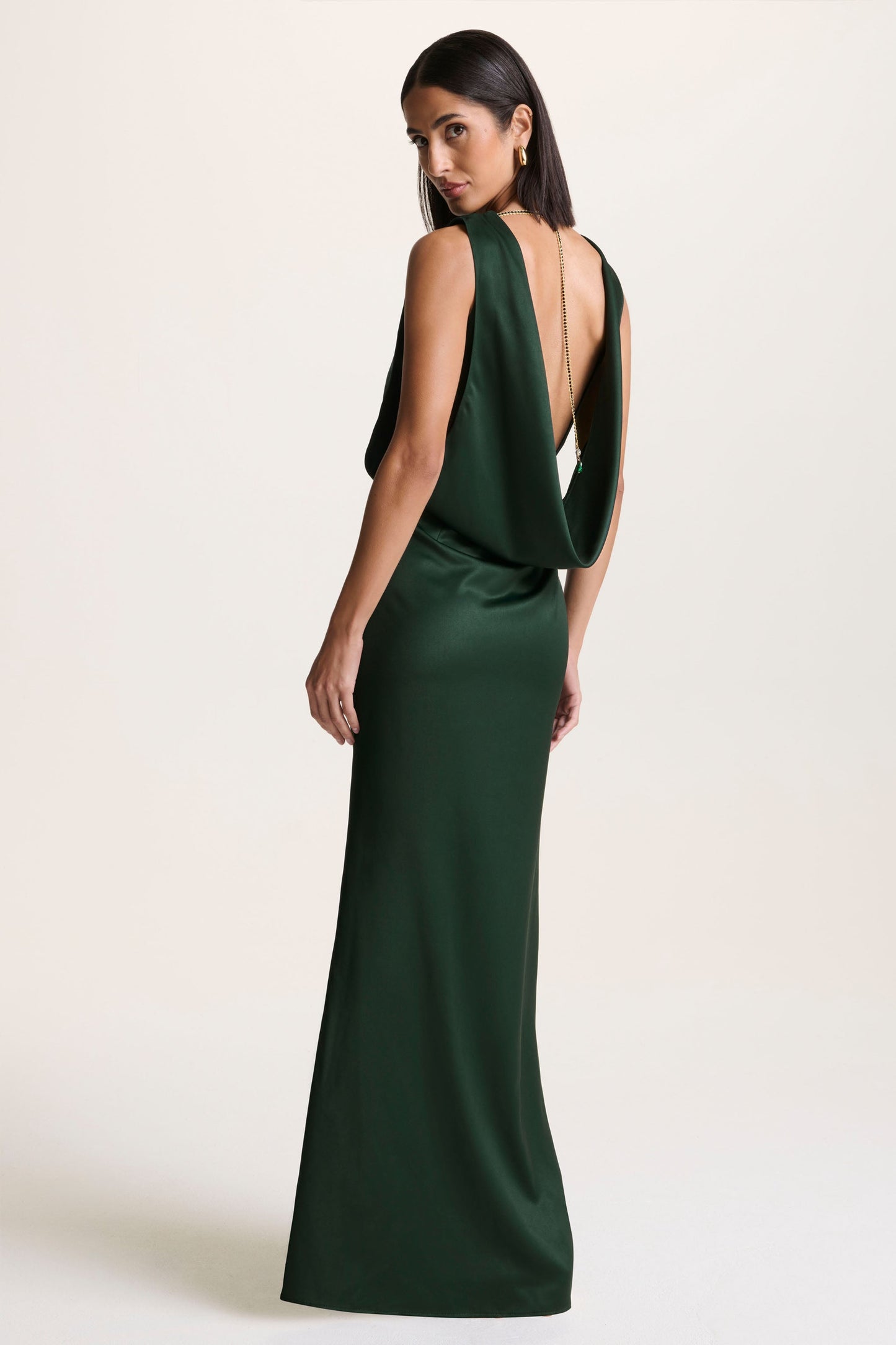 Stacey | Dark Green Slashed-Neck Maxi Dress With Open-Back And Embellished Detail